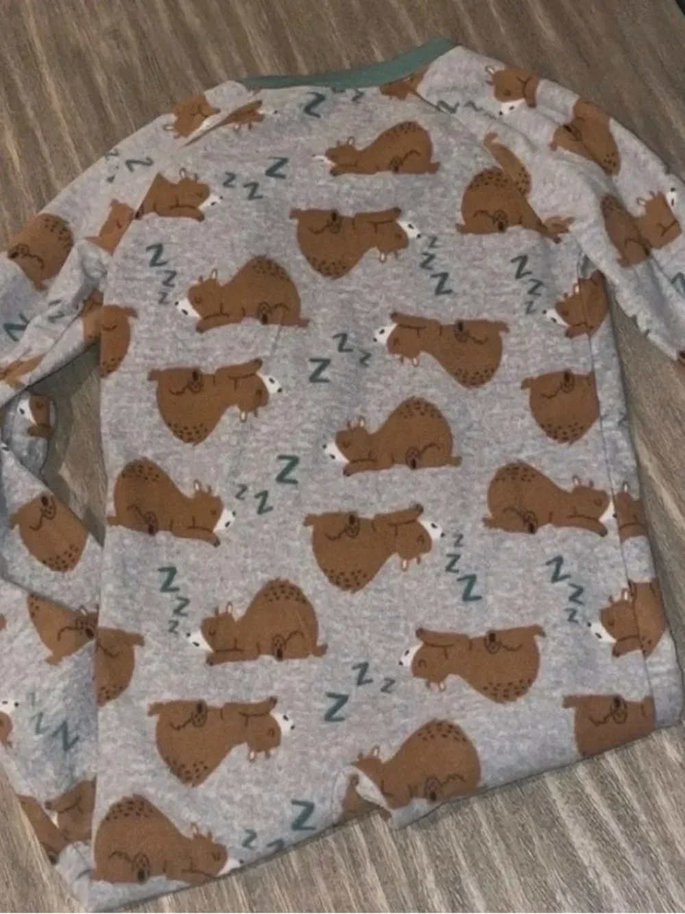 Carter's Gray Footed Pajamas with Brown Sleeping Bear Print
